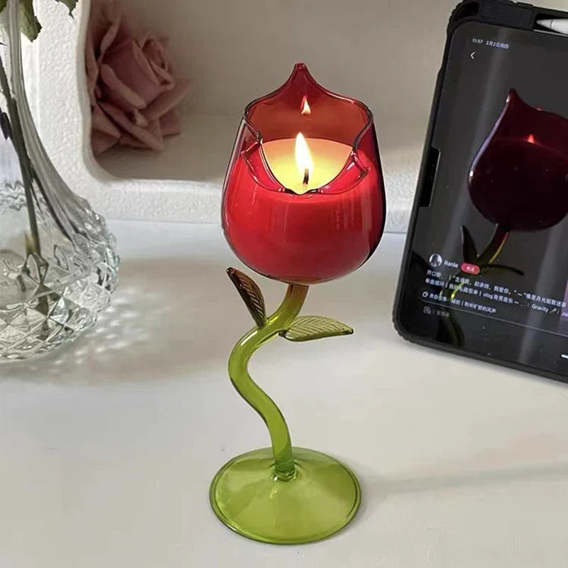 Pink Glass Goblet and Candle Holder